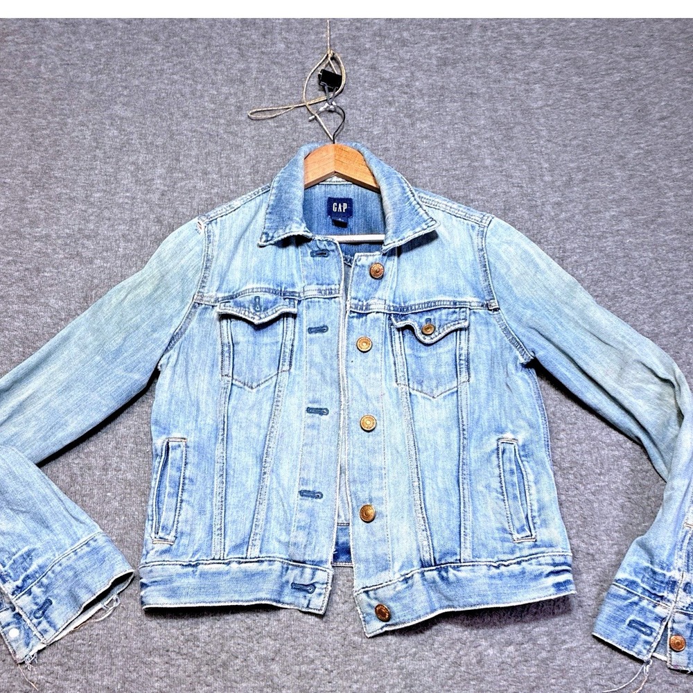 Vintage Y2K GAP Denim Jacket Womens Size M Flap Pockets Thrashed Grunge Punk